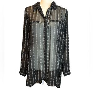 Pleione Black Sheer Button-Up Blouse